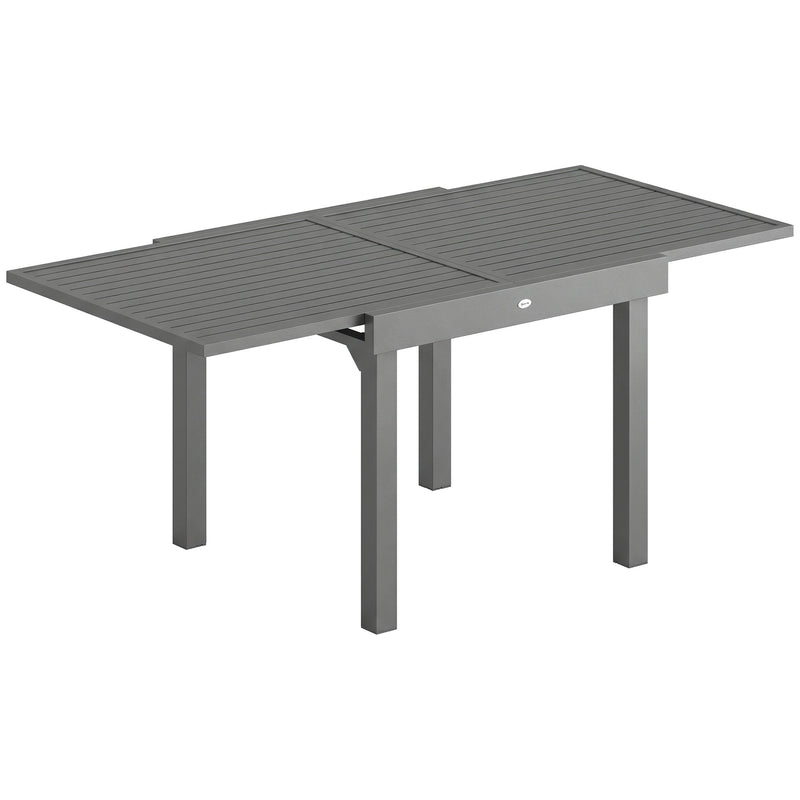 Extending dark grey slatted aluminium garden table, 90 to 180 cm, seats 4 to 8