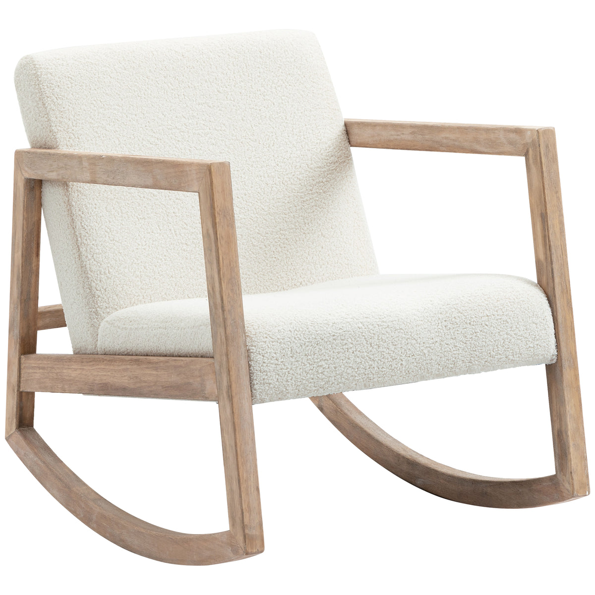 Teddy Fleece Rocking Chair with Cushioned Seat – Cream