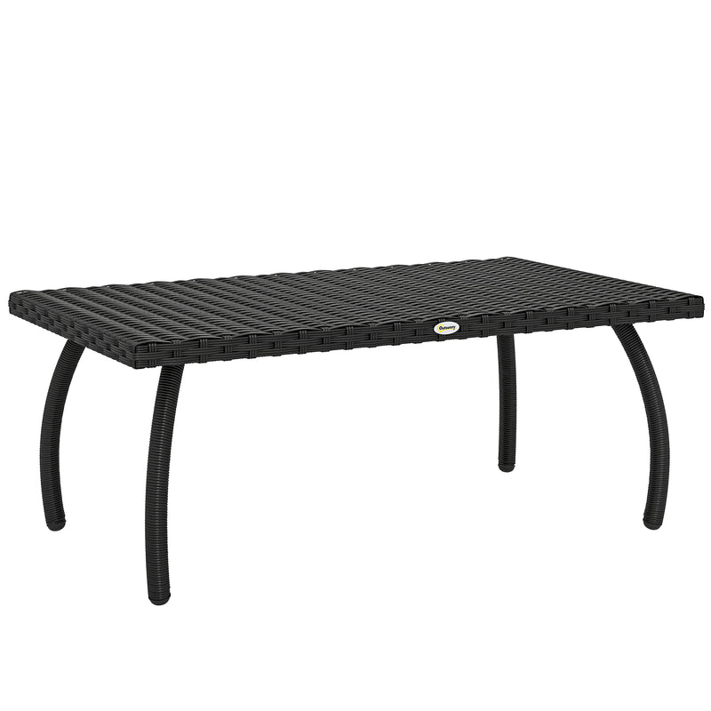 90 x 50 cm black PE rattan garden coffee table with steel frame