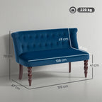 Velvet 2 Seater Sofa, Button Tufted Wingback Loveseat with Rubber Wood Legs for Living Room, Bedroom, Dark Blue