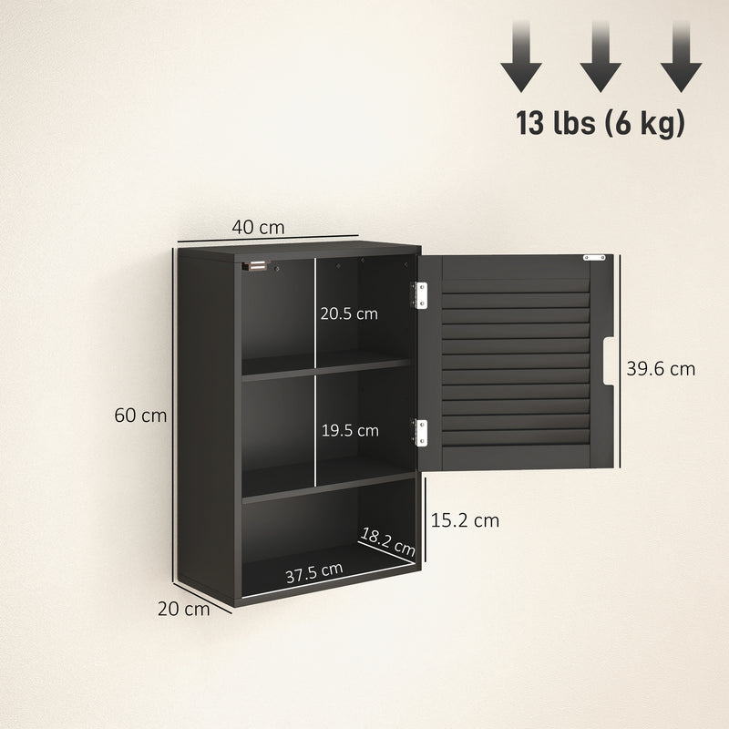 40 cm louvred bathroom wall cabinet in black – image 3