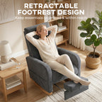 Upholstered Rocking Chair Retractable Footrest Rocker Chair High Back for Living Room Grey