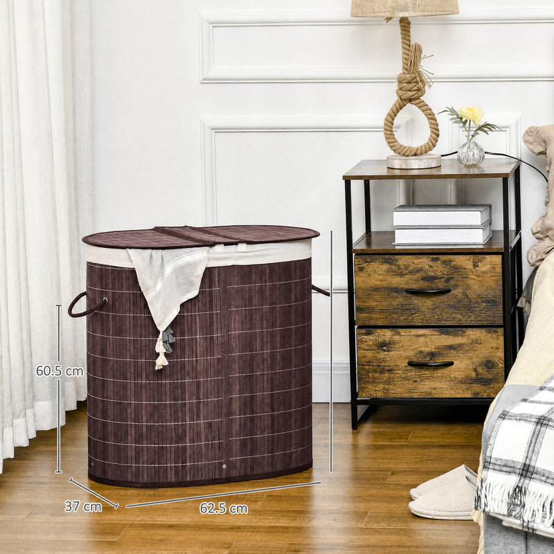 Two-compartment bamboo laundry basket – image 3