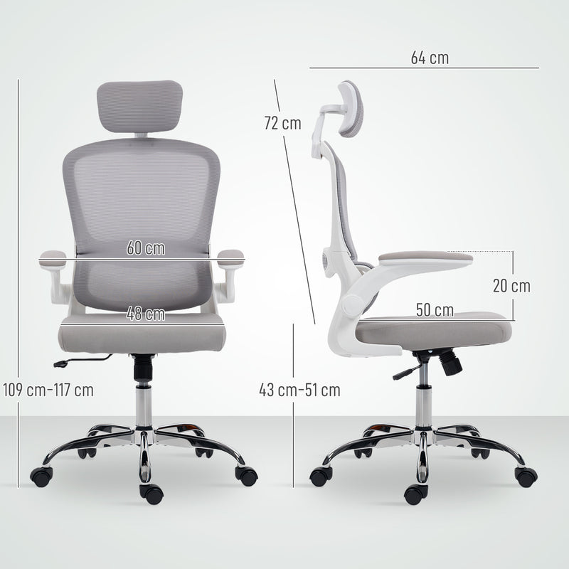 HOMCOM Mesh Back Office Chair, with Lumbar Support - Grey – view 3