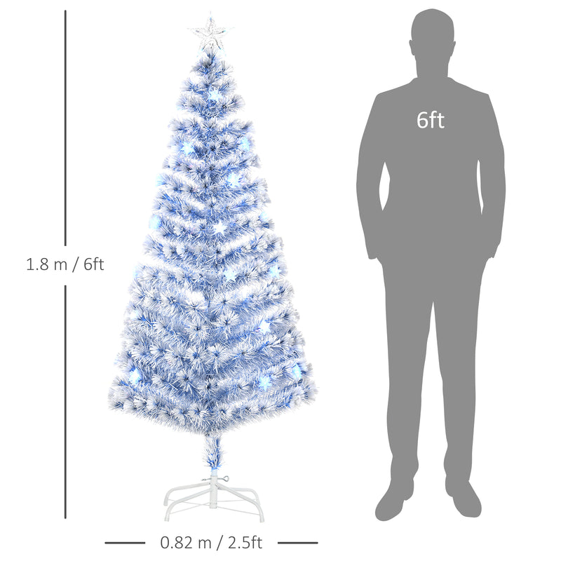 HOMCOM 6FT Artificial Fibre Optic Christmas Tree Seasonal Decoration w/ LED Lights Pre-Lit Easy Store White Blue – view 3