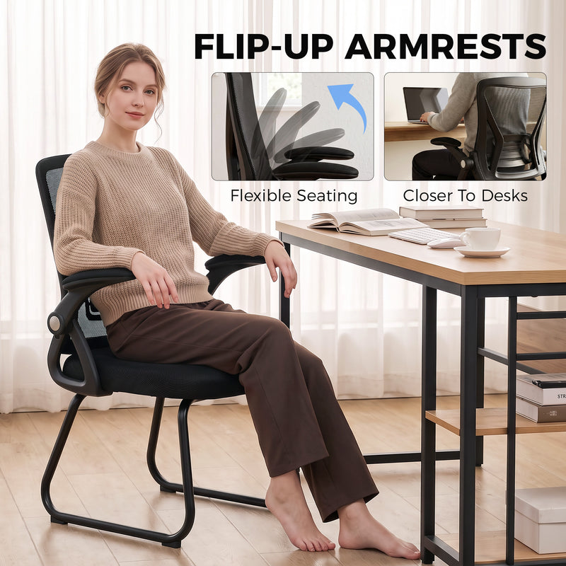 HOMCOM Office Chair, Ergonomic Desk Chair No Wheels with Mesh Backrest and Steel Legs for Home Conference Room, Black – view 5