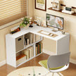 HOMCOM L Shaped Computer Desk, 110 x 100cm Corner Desk with Fabric Drawer and Storage Shelves, White – view 9