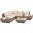 Beige 4-piece rattan corner sofa set with two loveseats, corner seat, coffee table and padded cushions