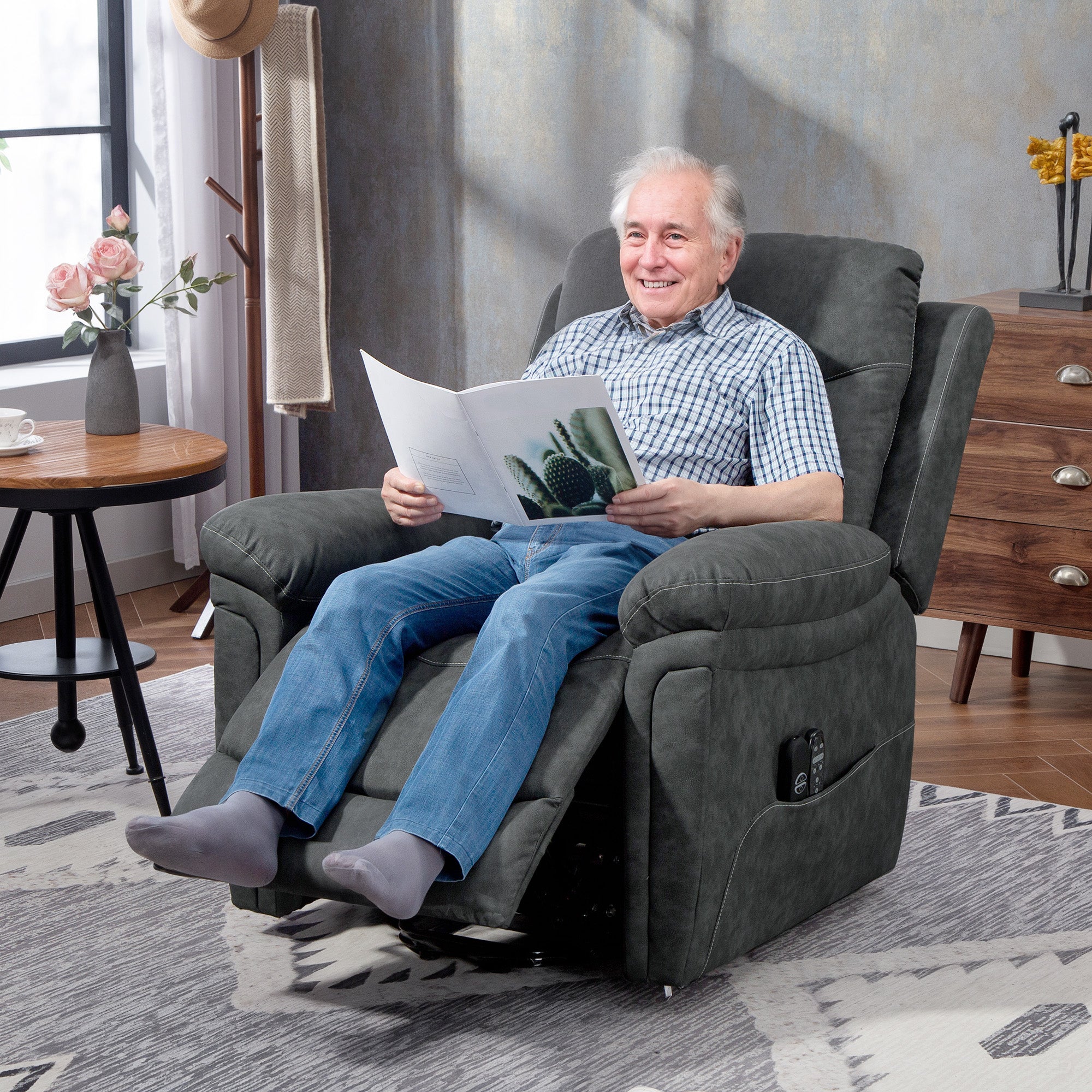 Power Lift Recliner Chair with Vibration Massage, Heat, USB - Grey