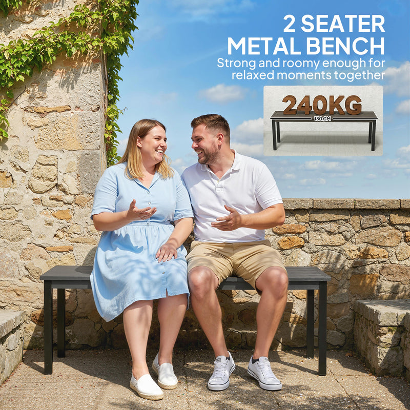 Outsunny 2 Seater Garden Bench, Outdoor Bench Loveseat with Wood-Effect Slatted Seat and Steel Frame for Patio, Park – view 5