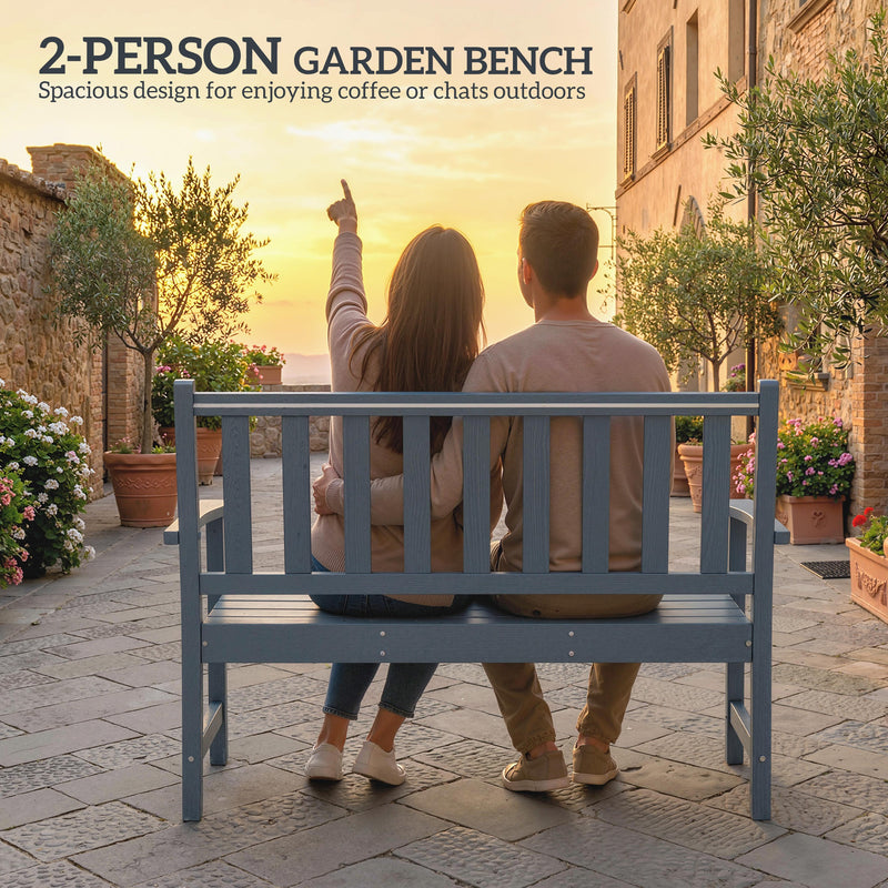 Outsunny 2 Seater Plastic Garden Bench, Outdoor Patio Bench with Armrest and Backrest, Weatherproof Outdoor Furniture – view 5