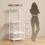 Freestanding Shelving Unit, Industrial Storage Shelf with 6 Hooks and Wine Rack for Living Room, Home Office, White