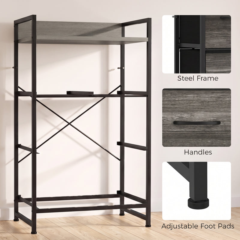 HOMCOM Rustic Chest of Four Fabric Drawers - Grey Wood Effect – view 7