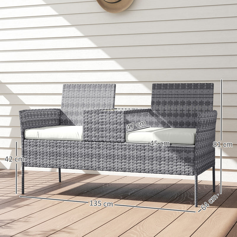 2-seater rattan bench with table – image 3