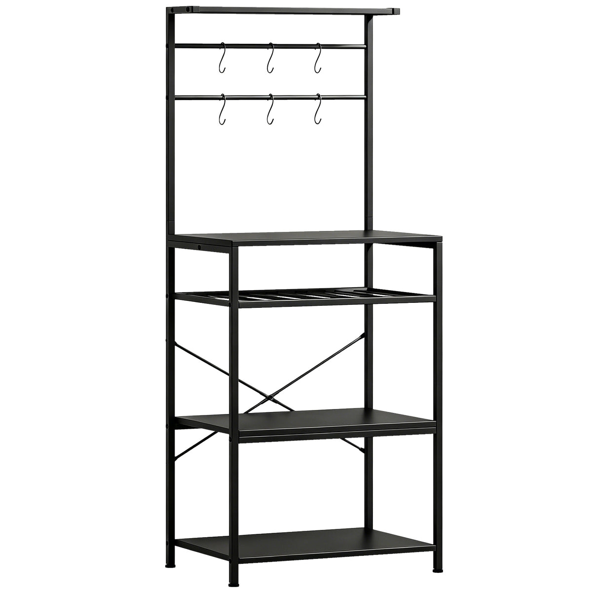 143.5 cm 5-Tier Storage Shelf with Wine Rack & 6 Hooks – Black