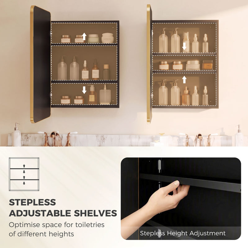 HOMCOM 50.8 x 11.6 x 71 cm Bathroom Mirror Cabinet, Wall Cabinet with Adjustable Shelves, Wall-Mounted or Recessed – view 6