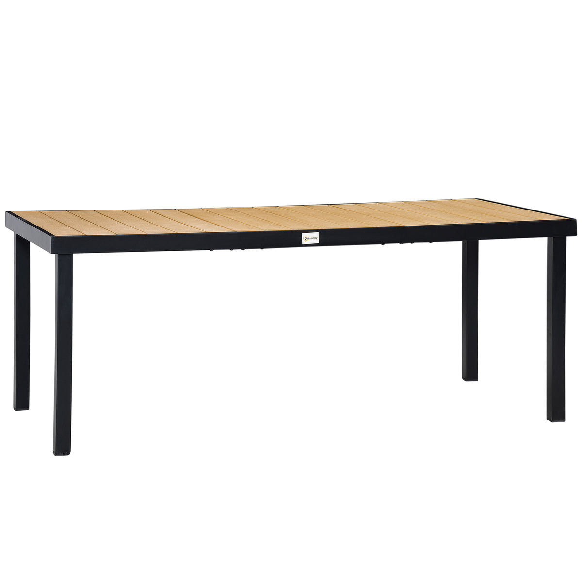 190 cm aluminium garden dining table with natural wood-effect slatted top, seats eight