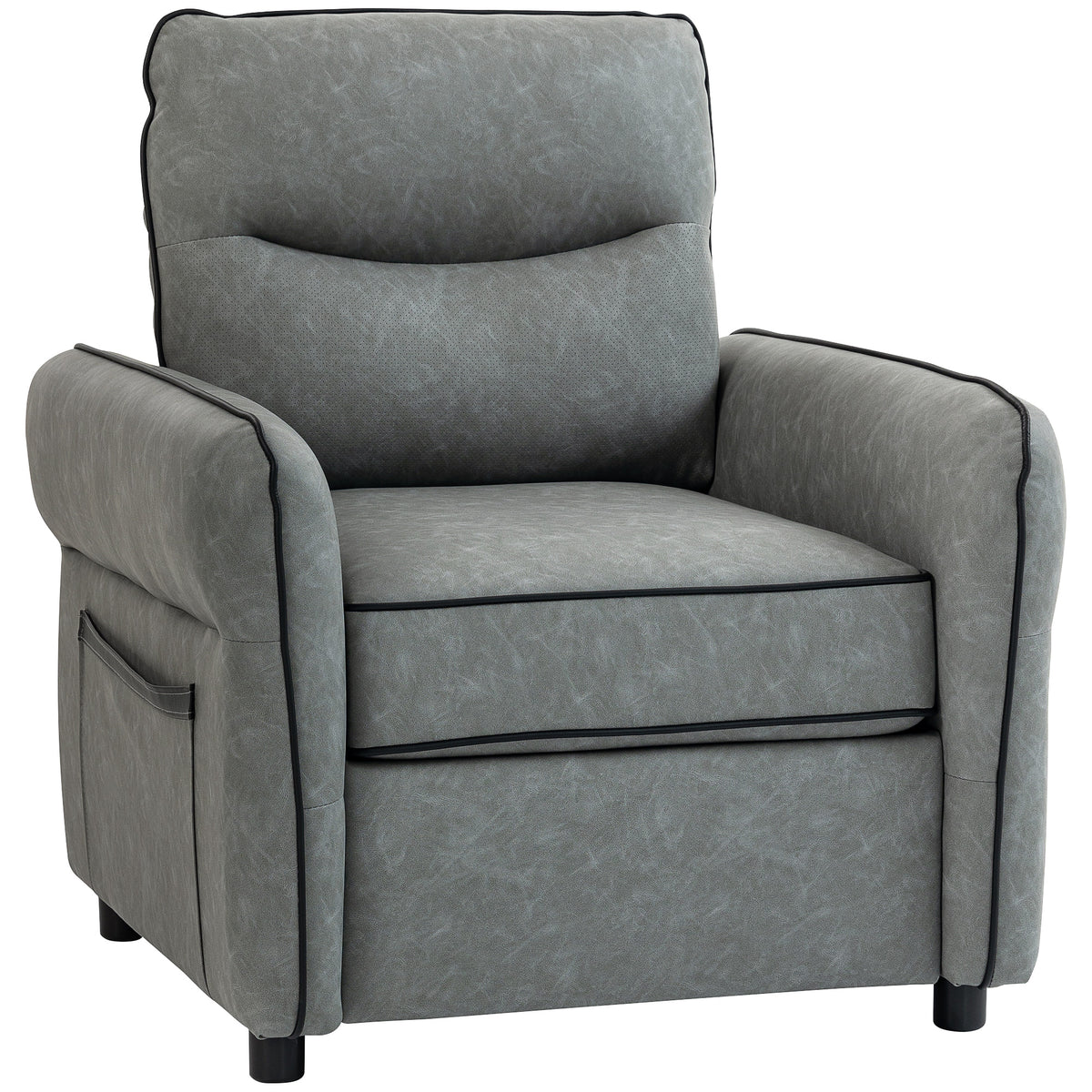 Wide Faux Leather Accent Armchair with Side Pockets – Grey