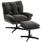 Accent Chair with Footstool, Swivel Lounge Chair with Chenille Upholstery, Metal Base, Dark Grey