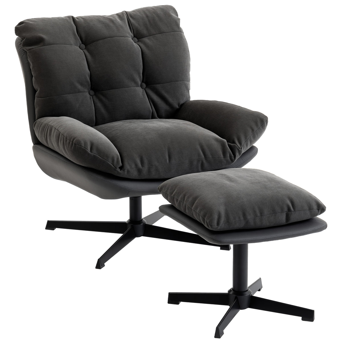 Chenille Swivel Accent Chair & Footstool – Dark Grey