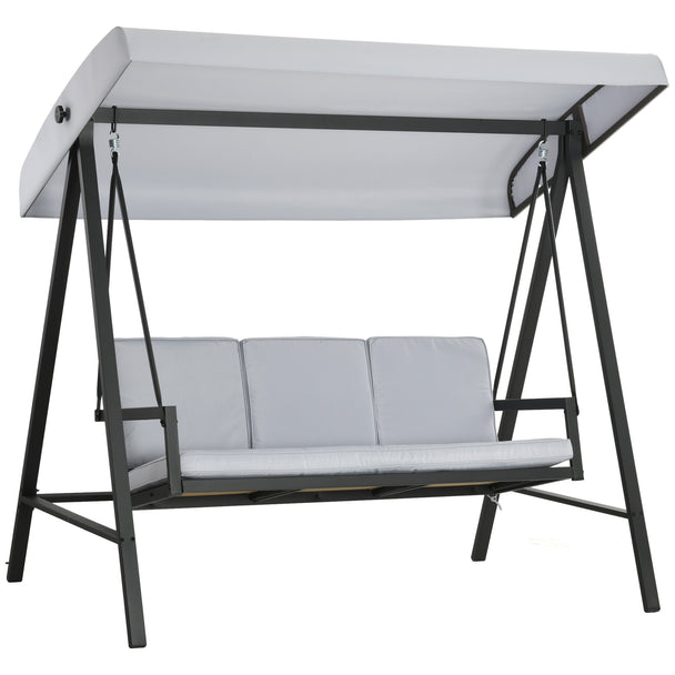 Grey 3-seater garden swing seat with tilting canopy and washable seat and back cushions