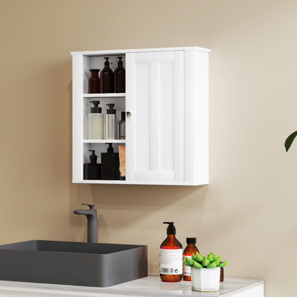 White wall bathroom cabinet with side shelves – image 2
