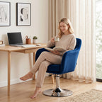 Retro Velvet Swivel Tub Chair with Steel Frame, Cushion Seat, Dark Blue