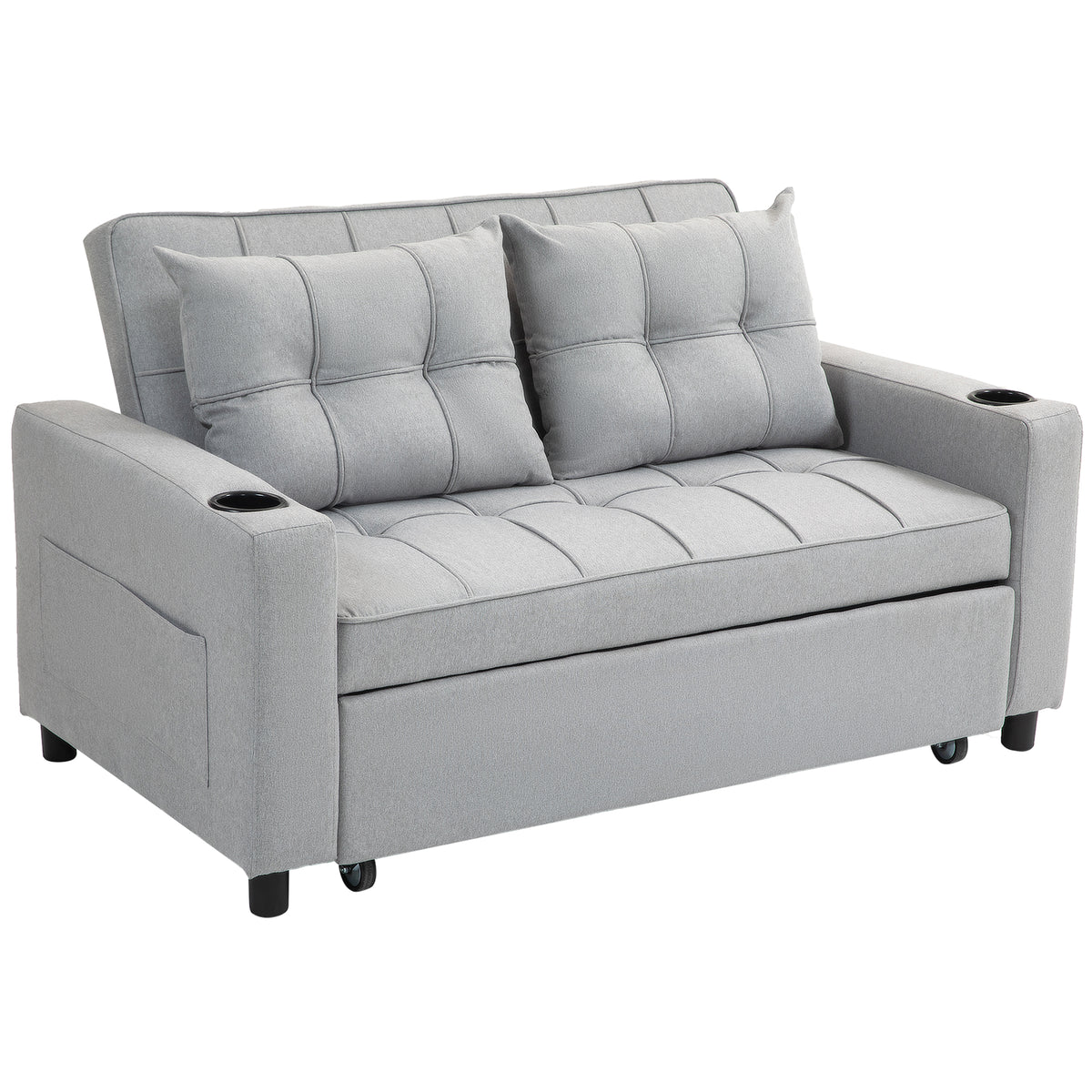 157 cm 3-in-1 Pull-Out Sofa Bed with Cup Holders – Light Grey