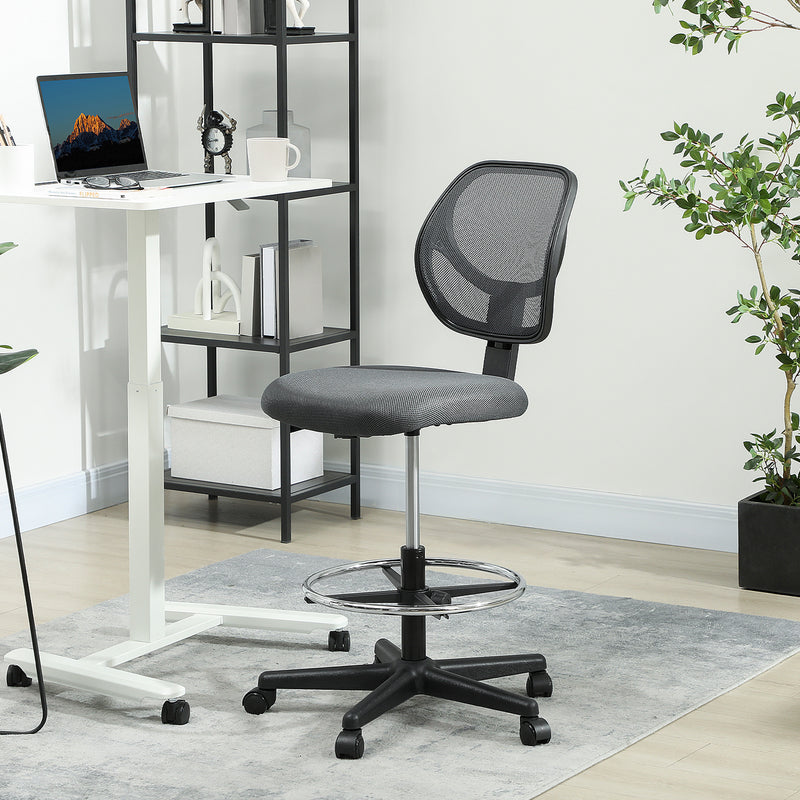 Vinsetto Ergonomic Mesh Standing Desk Chair with Adjustable Footrest Ring and Seat Height Charcoal Grey – view 2