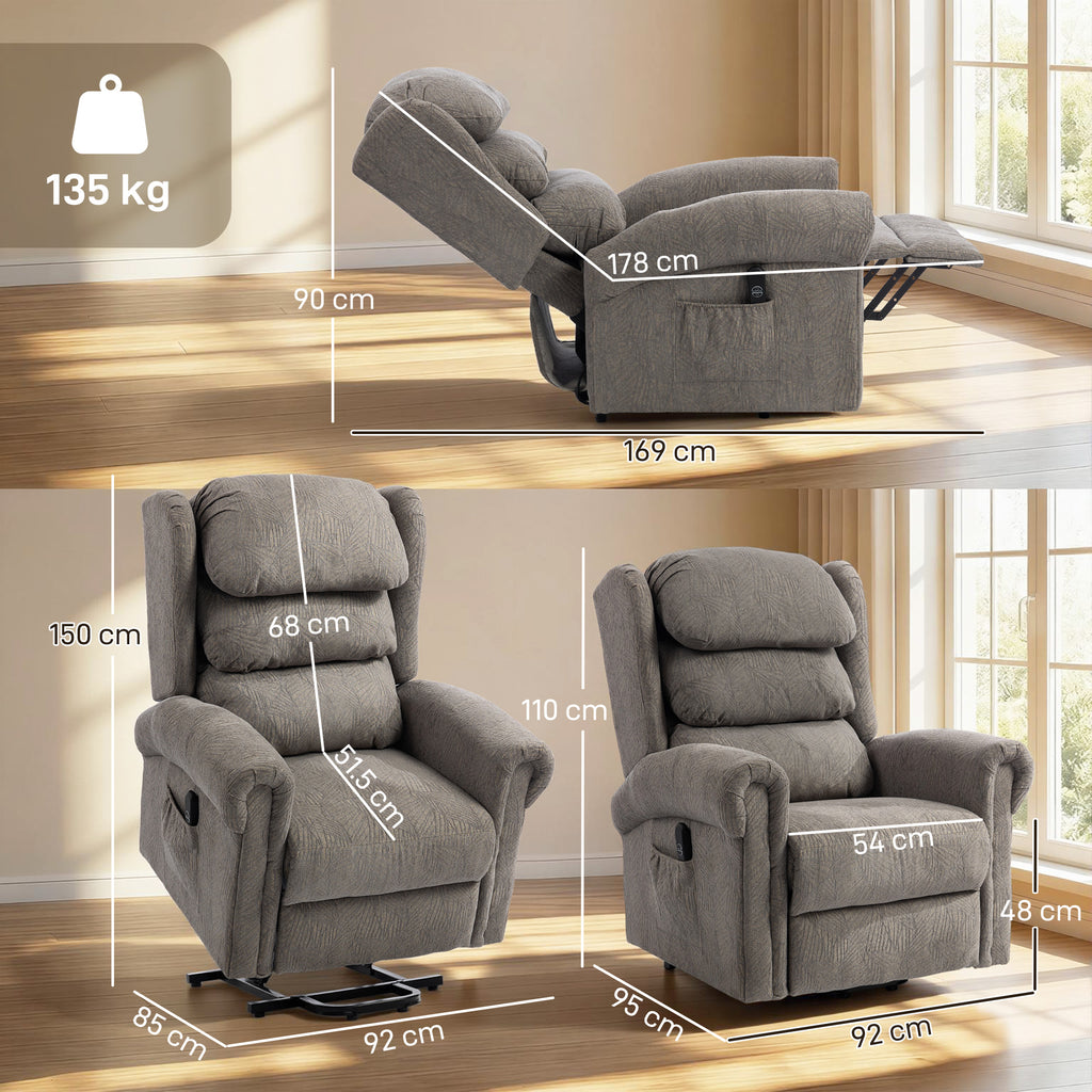 Velvet-Feel Electric Riser Recliner Chair, Power Lift Recliner Chair for Elderly with Remote Control, Dark Grey