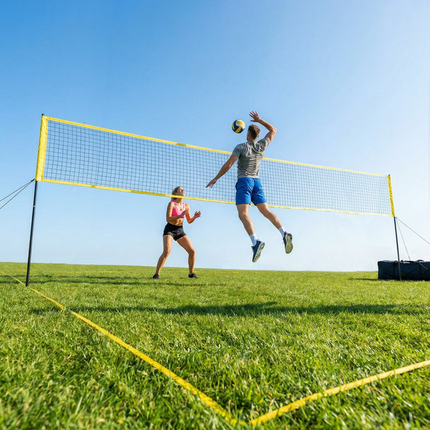 SPORTNOW Portable Volleyball Net Set with Adjustable Height Steel Poles, Volleyball, Boundary Line and Carrying Bag for – view 2