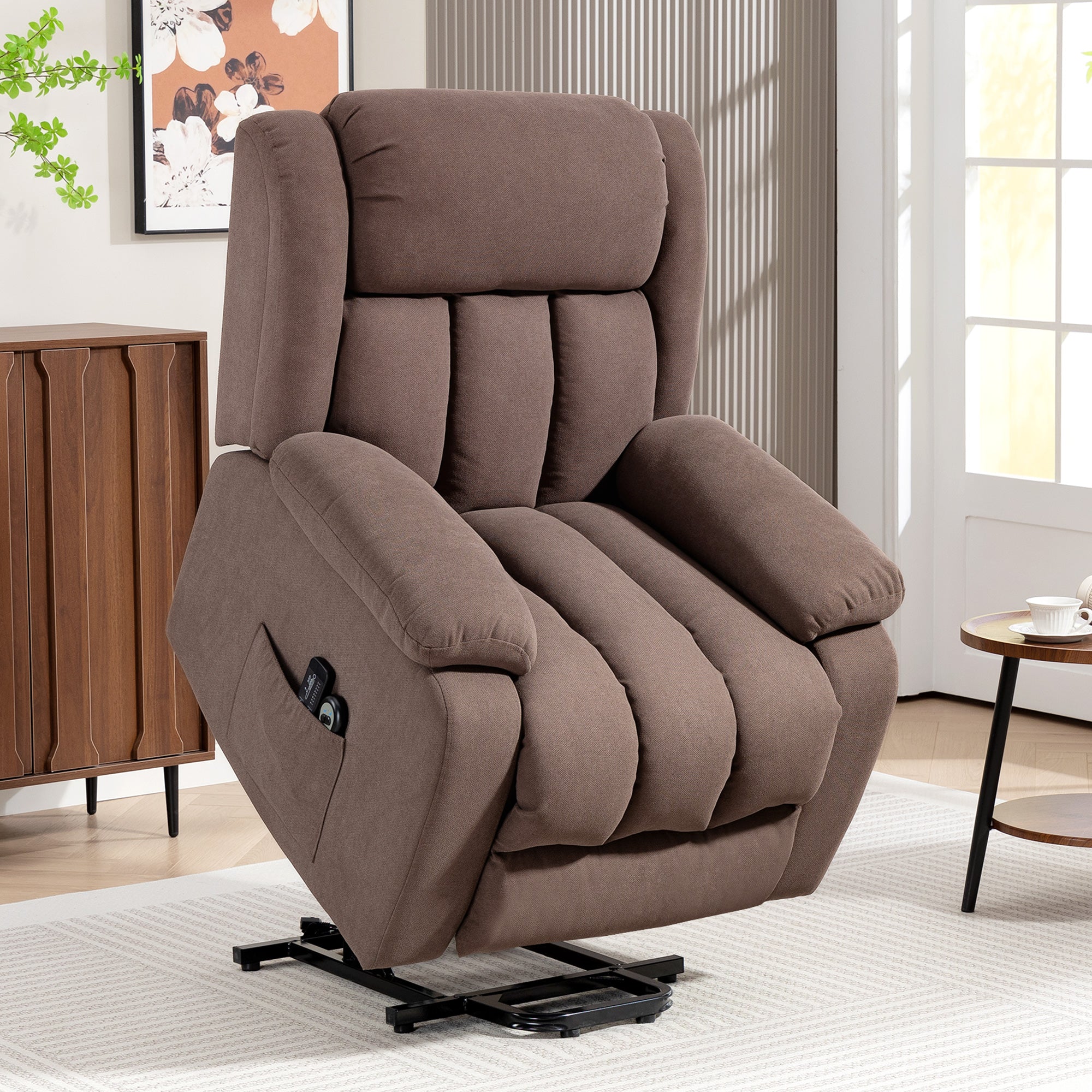 Power Lift Recliner Chair with Vibration Massage, Lift Chair for Elderly with Footrest, Remote, Side Pocket, Dark Brown