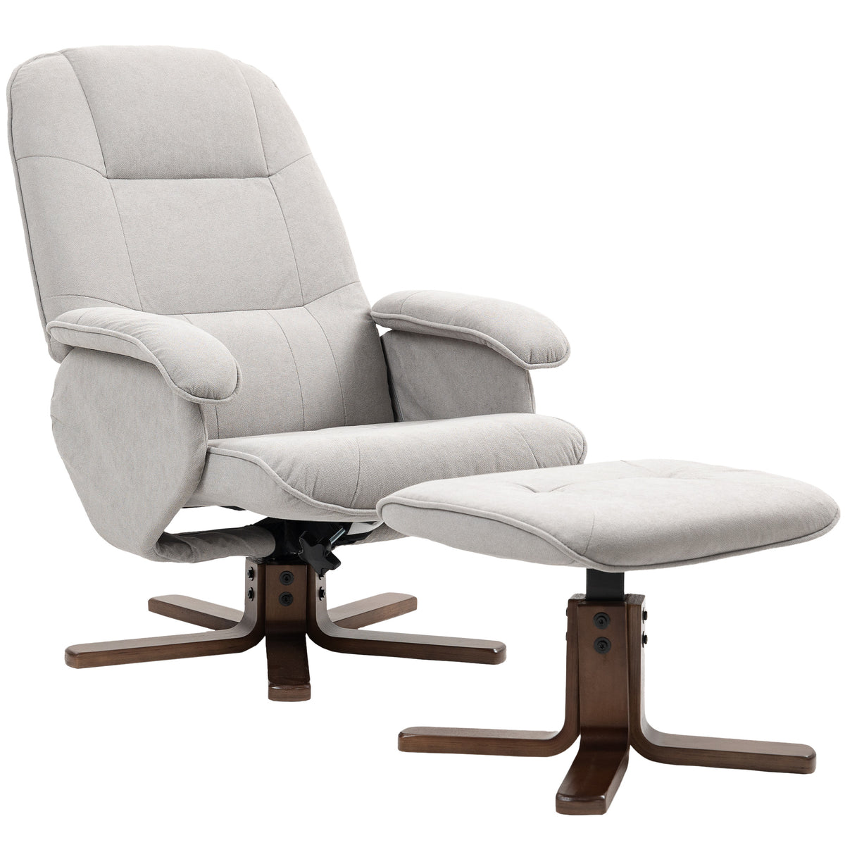 145° Linen Swivel Recliner & Footstool – Light Grey