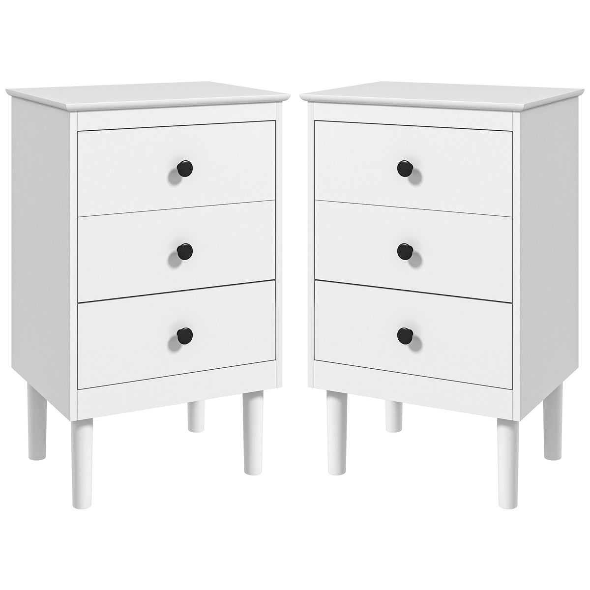 Set of 2 3-Drawer Bedside Tables – White