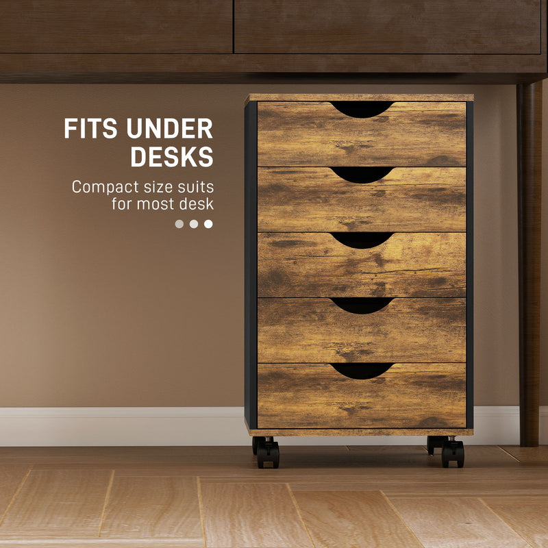 HOMCOM Five-Drawer Filing Cabinet - Rustic Brown – view 6