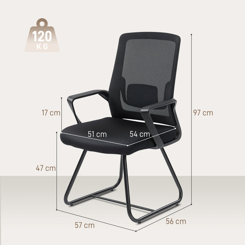 HOMCOM Desk Chair No Wheels, Office Chair with Mesh Back, Lumbar Support, Metal Base for Waiting Room, Conference Room – view 3