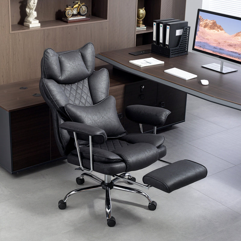 HOMCOM Leathaire Reclining Office Chair with Lumbar Support Pillow - Black – view 2