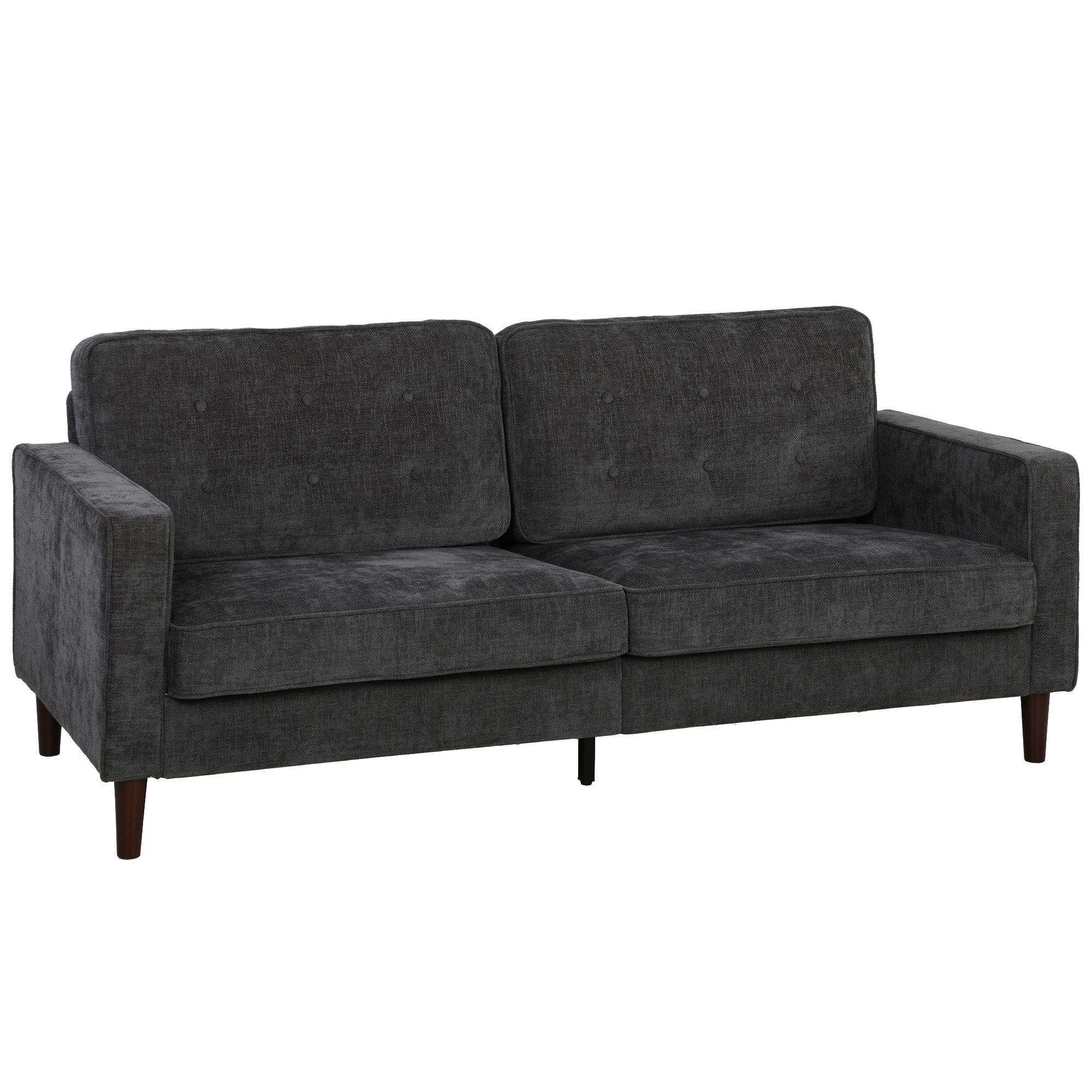 3 Seater Sofa Button Tufted Upholstered Couch with Wood Legs for Living Room, Dark Grey