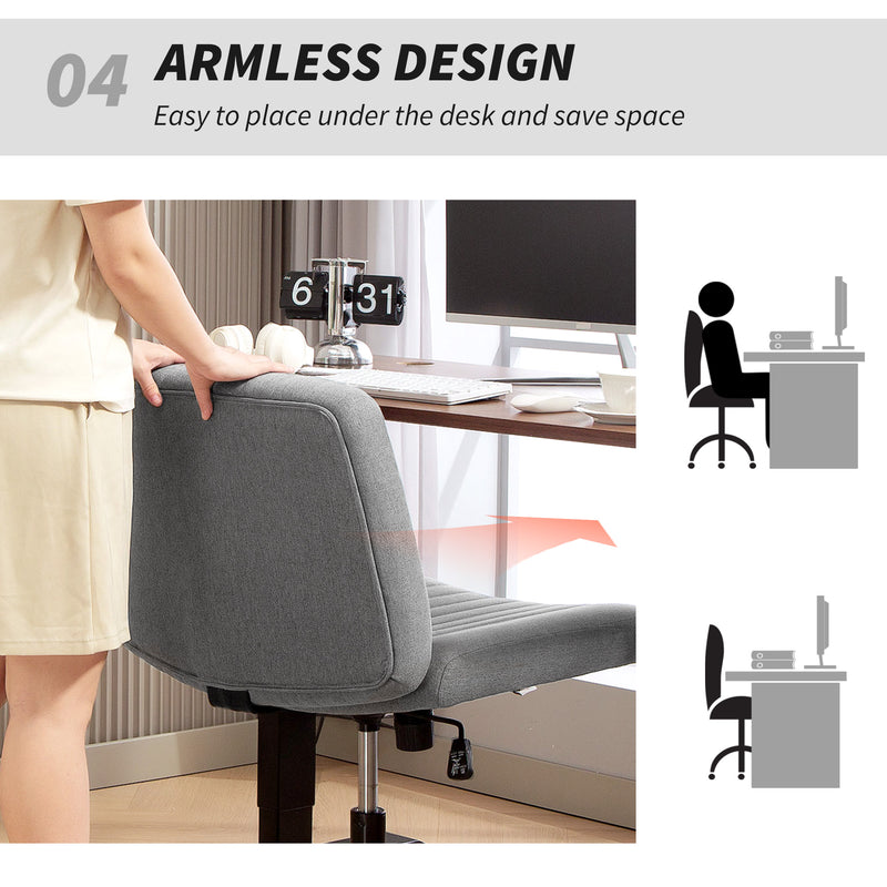 HOMCOM Armless Office Chair No Wheels, Linen Fabric Criss Cross Legged Desk Chair with Wide Seat, Thick Padding, Tilt – view 7