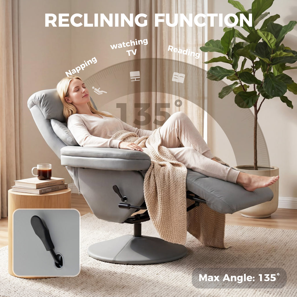 Upholstered Reclining Armchair, Manual Recliner Chair with Footrest and Adjustable Backrest, Grey