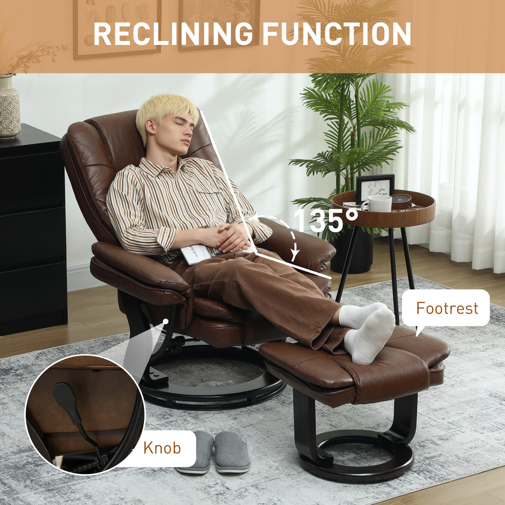 Faux Leather 135Â° Reclining Chair and Footstool - Brown