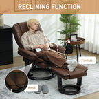 Faux Leather 135Â° Reclining Chair and Footstool - Brown