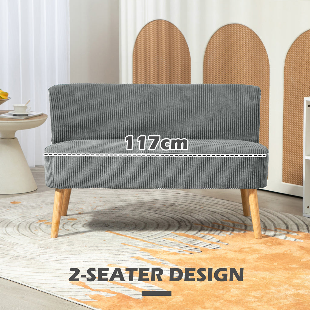 Modern Corduroy Double Seat Sofa w/ Wood Frame Foam Padding Soft Comfortable Compact Couch Grey