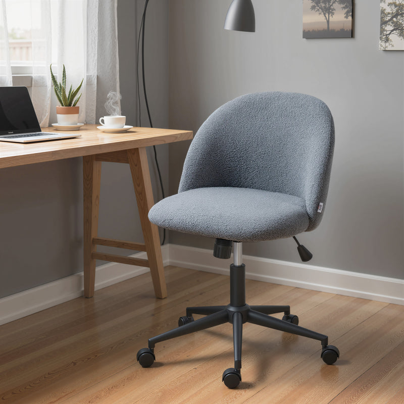 HOMCOM Teddy Fleece Office Chair with Wheels - Grey – view 8