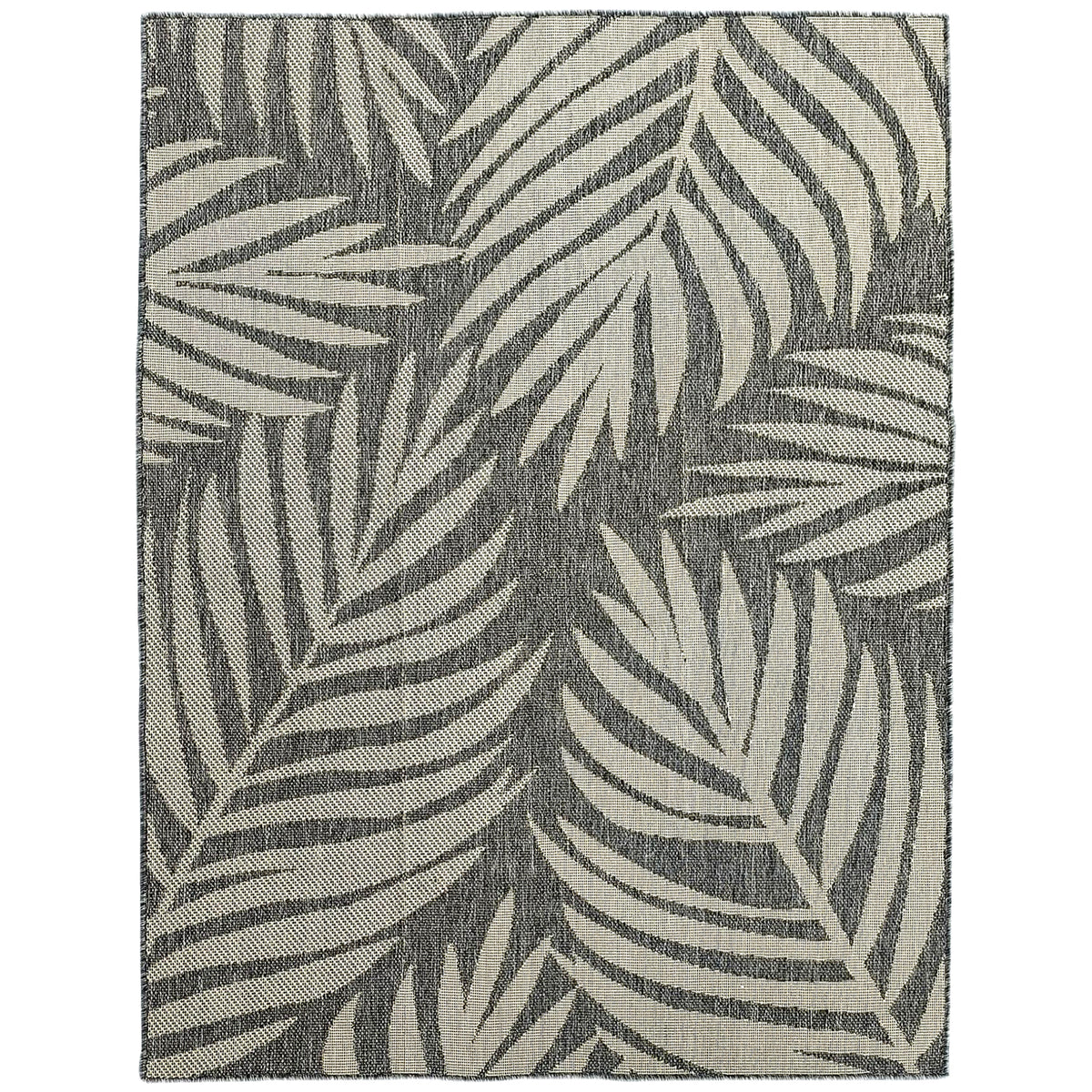 Grey indoor and outdoor flat-woven rug with leaf pattern, 230 x 160 cm