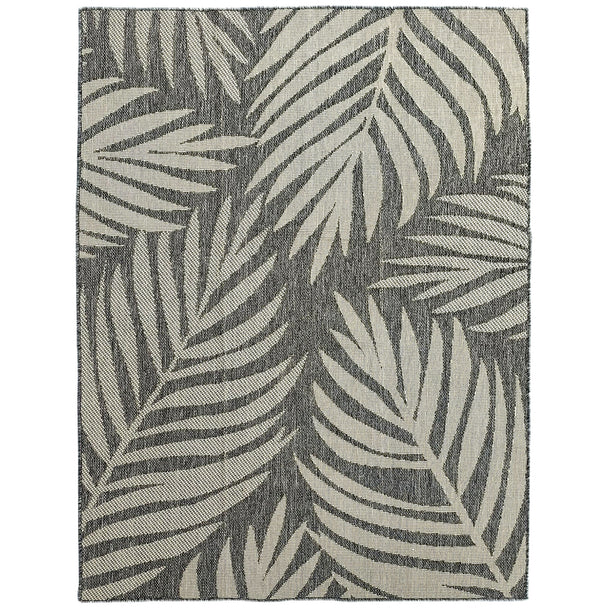 Grey indoor and outdoor flat-woven rug with leaf pattern, 230 x 160 cm