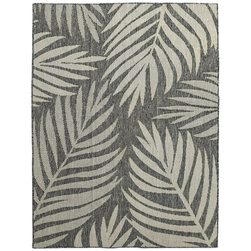 Grey indoor and outdoor flat-woven rug with leaf pattern, 230 x 160 cm