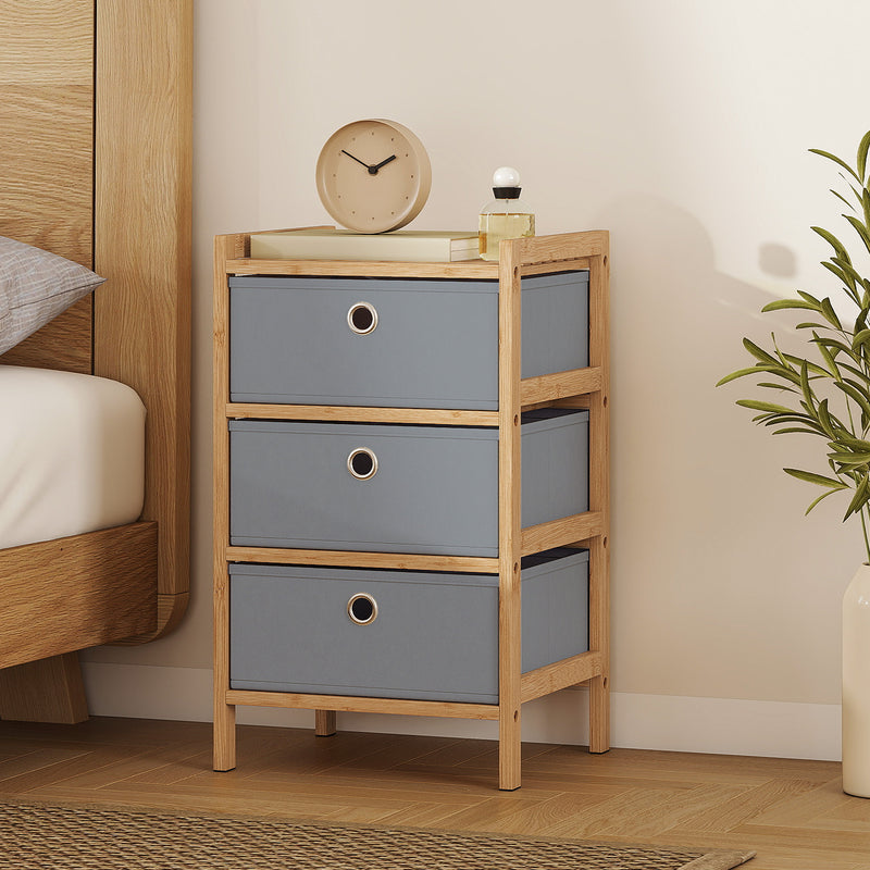 HOMCOM Chest of Drawers, 3 Fabric Drawers Narrow Dresser with Bamboo Frame, Light Grey – view 10