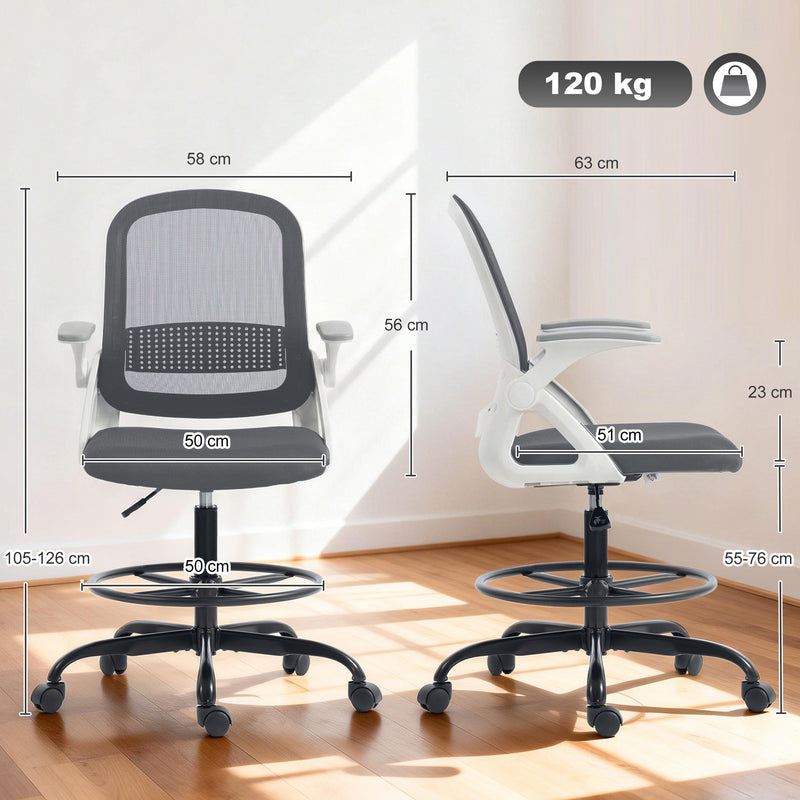 HOMCOM Painting Chair, Mesh Computer Desk Chair with Flip-up Armrests, Grey – view 3