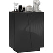 Black high gloss storage cabinet with diagonal-cut doors